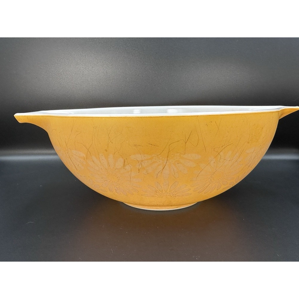 Vtg Orange Yellow Daisy Sunflower 444 PYREX 4 Qt Cinderella Mixing Nesting Bowl